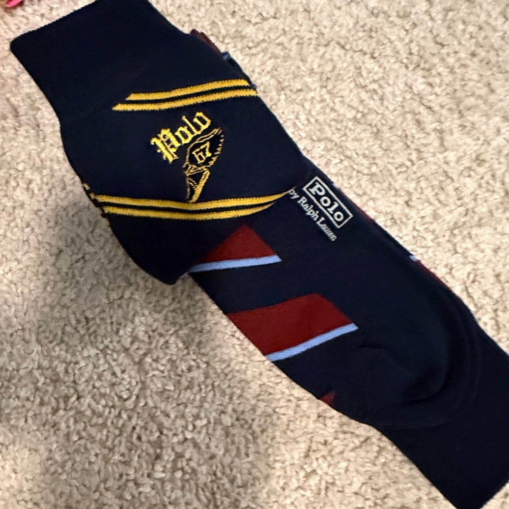 Polo by Ralph Lauren Navy, Burgundy & Light Blue Striped Embroidered Dress Socks - Picture 2 of 3